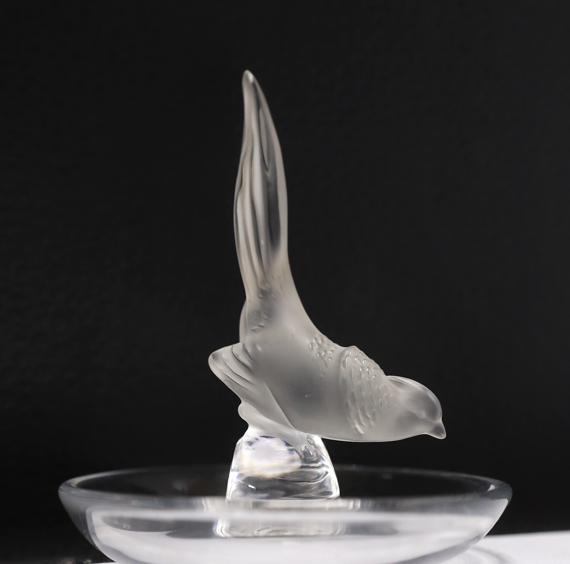 A Lalique pheasant pin dish, 10cm high